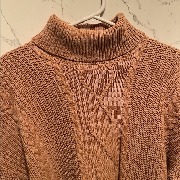 Crown & Ivy Cable Knit Turtleneck Sweater Dress - Camel Tan Womens Size XL - Picture 2 of 5